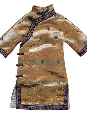 Chinese Qing Dynasty Cheongsam 18” Doll Dress w Matching Fabric Shoes